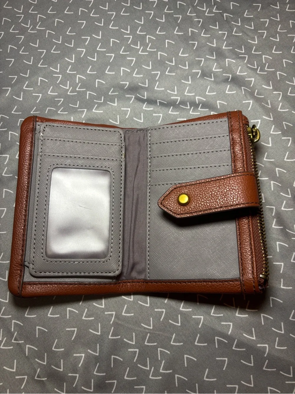 Fossil Chestnut Brown Pebbled Leather Zip Wallet